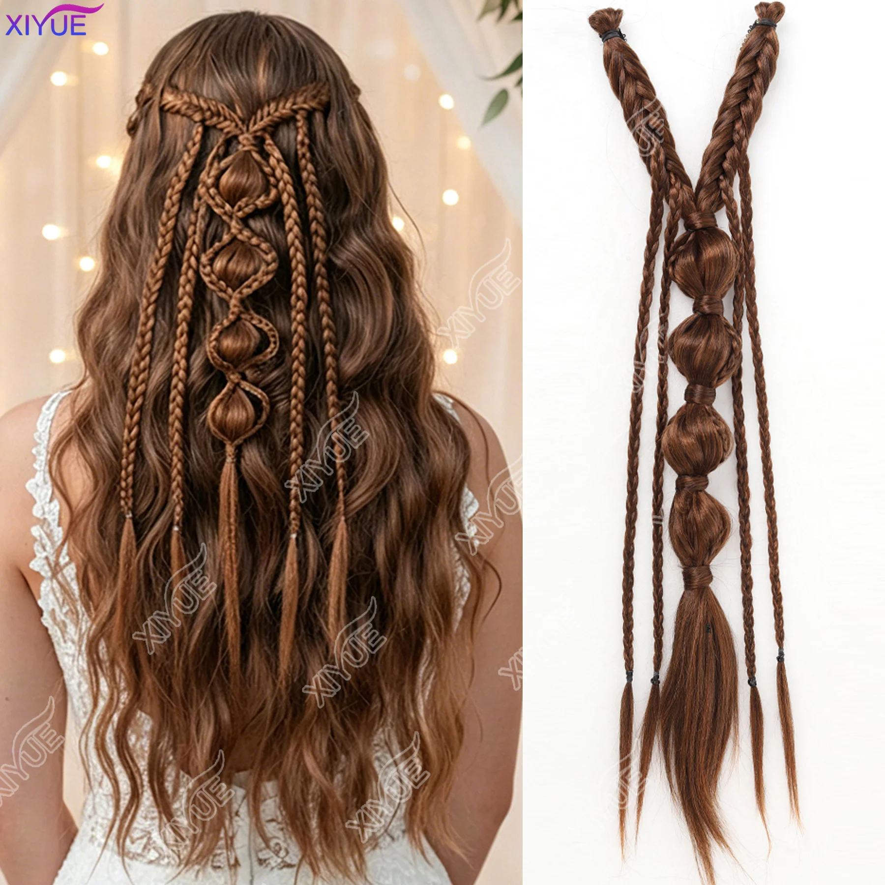 X Bohemia Clip in Hair Extensions 24 Inches Fairy Hair Wig Hairpieces Synthetic Handmade Synthetic Weaving Hair Extensions Girls