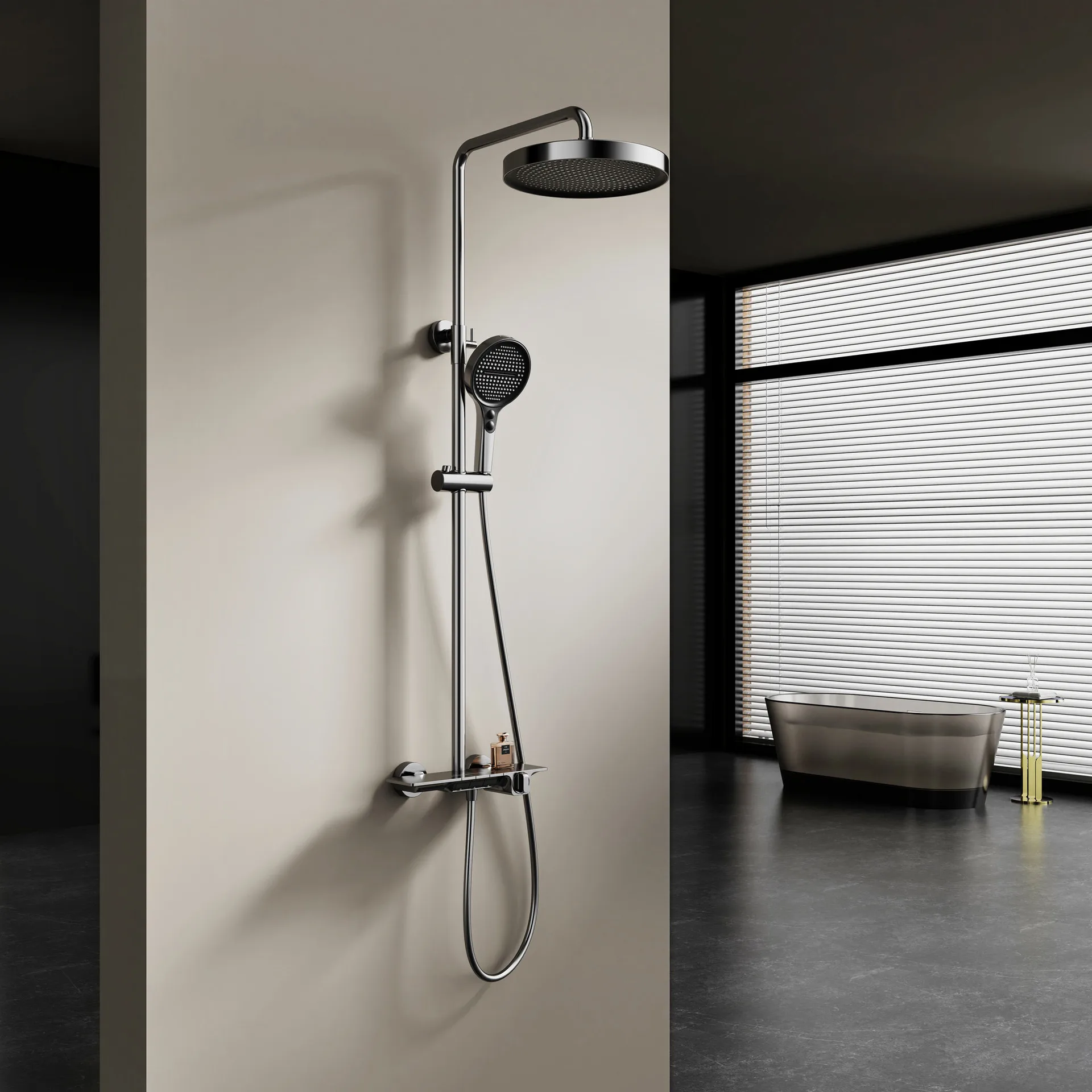 

Modern Shower System with Handheld Shower Wall Mounted Bathtub Shower Faucet Set Bathroom Rainfall Shower Mixer Combo Set Chrome