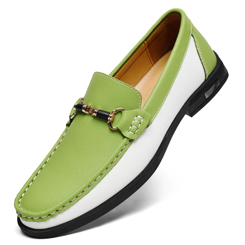 Luxury Brand Genuine Leather Mens Shoes Wedding  Slip on Loafers New Trend Metal Buckle Moccasins Versatile Male Business Shoes
