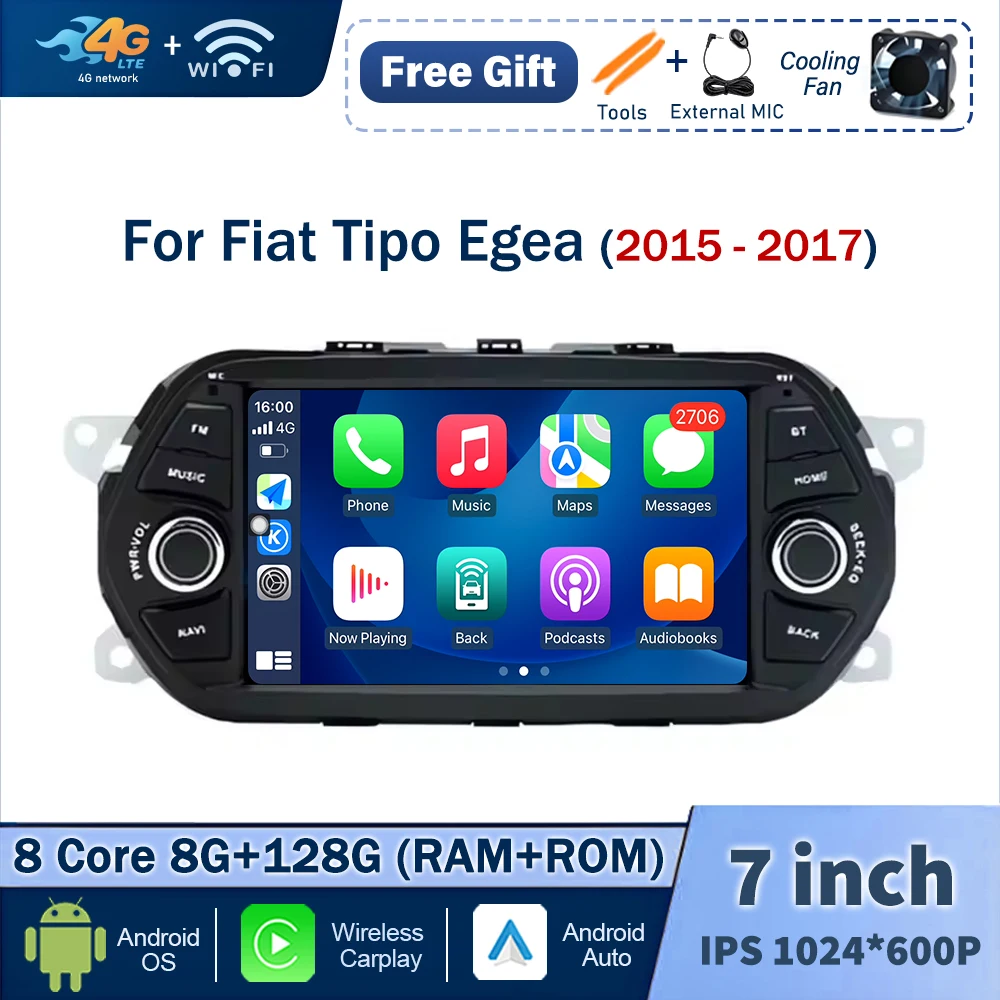 

for Fiat Tipo Egea 2015 2016 2017 Android Auto Car Radio Multimedia Audio Stereo Player Carplay Bluetooth GPS Navi WiFi No 2 din