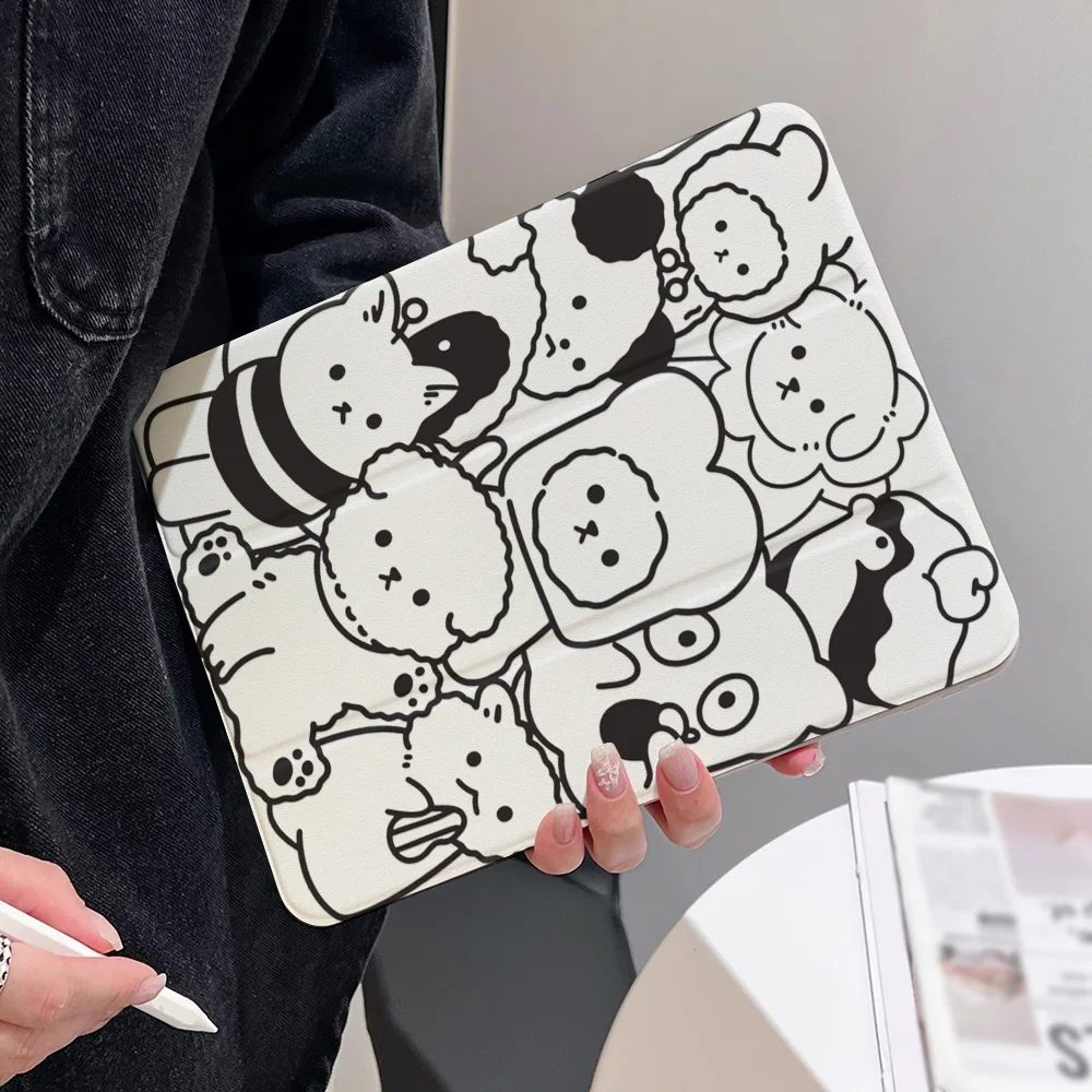 360° Rotatable Tri-Fold for Samsung Galaxy Tab S9 S10 FE A9 A11 S7 S8 Plus Painted Tablet Black White Animal Collections Cover