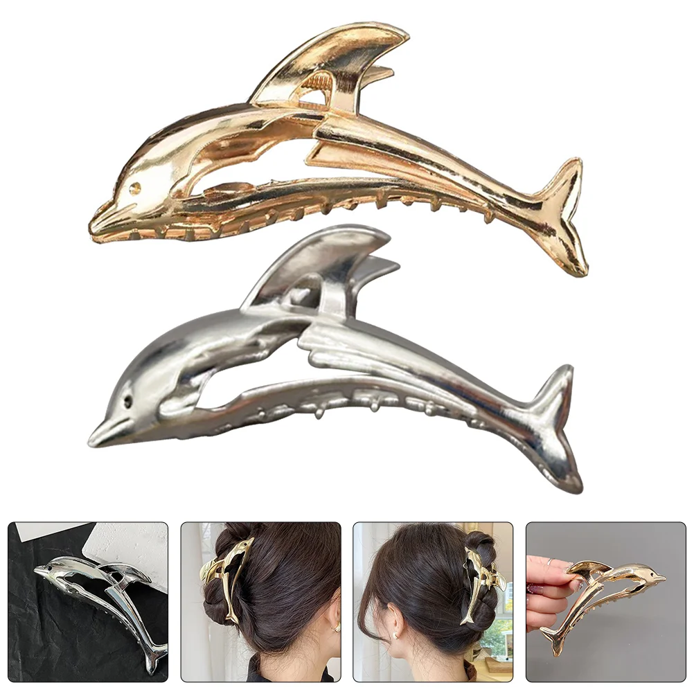 

2 Pcs Back of Head Dolphin Hairpin Clips for Claw Zinc Alloy Boar Bristle Brush Clamps Women