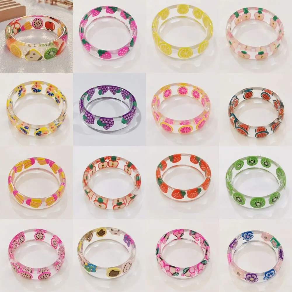 

Transparent Cartoon Fruit Acrylic Bangle Hand Ring Vintage Circular Geometric Bracelet Jewelry Bohemian Wide Bracelet Girls