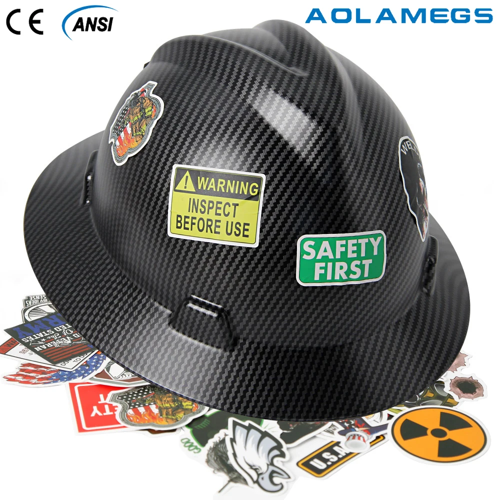 Safety Helmet Wide Full Brim Hard Hat with Stickers Lightweight High Strength Work Cap for  Construction Railway Metallurgy Mine