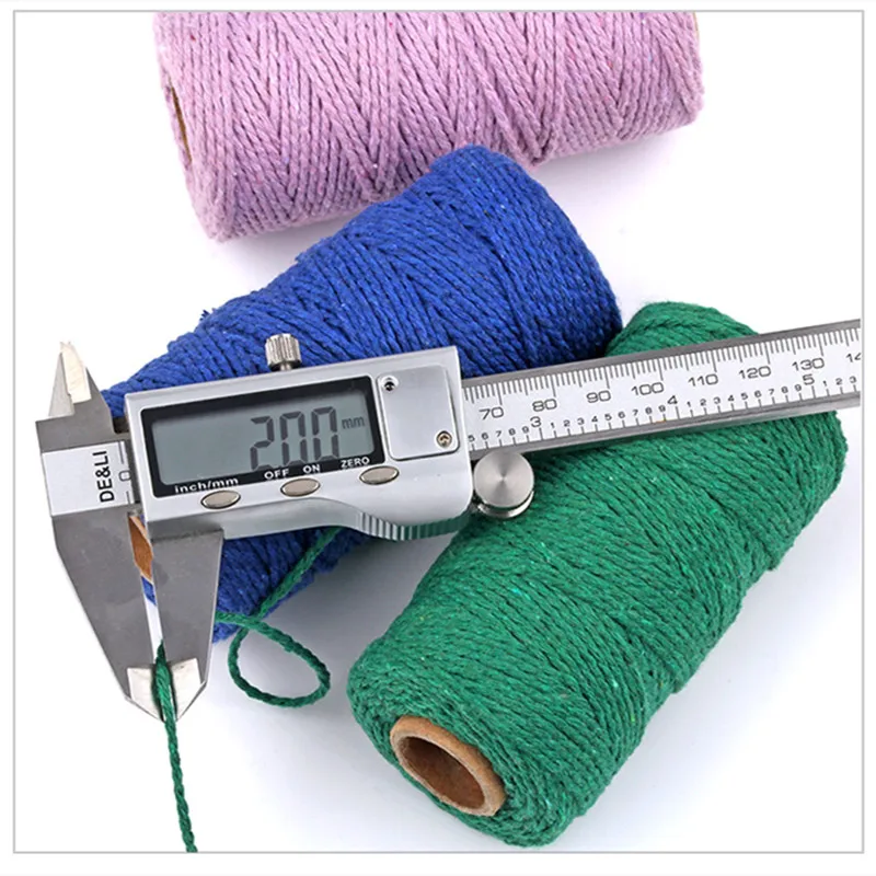 Venda quente cabo macrame 100m longo/100 quintal puro algodão torcido cabo corda artesanato macrame artesanal corda multicolorido algodão linho corda