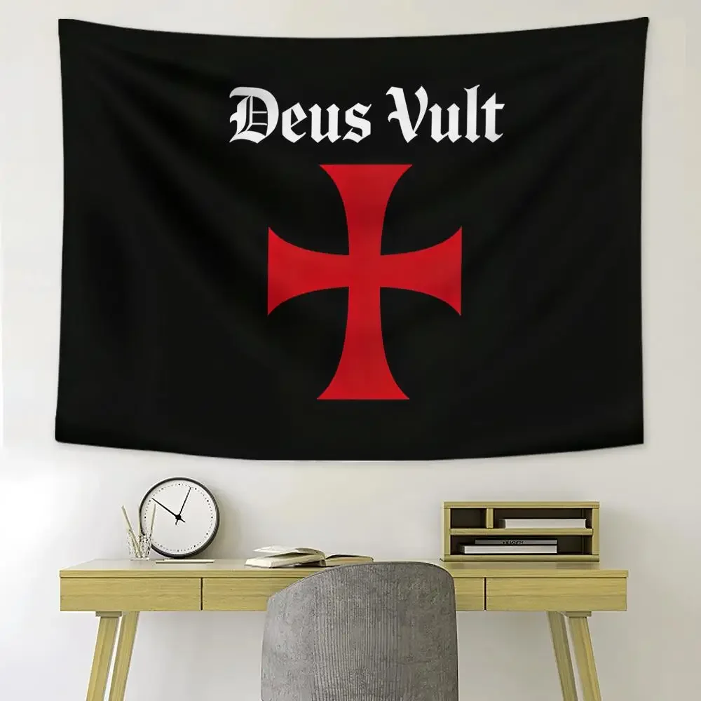 Deus Vult Flag, K-Knights T-Templar Custom Bohemian Wall Tapestry Living Room Bedroom Dorm Party Clips