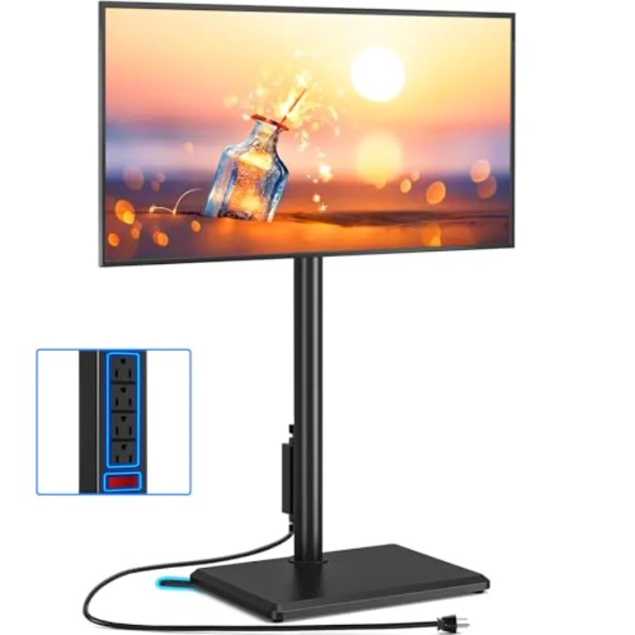 

Swivel Floor TV Stand with Power Outlet for 32-60 inch TVs Height Adjustable Tall TV Stand with Wood Base Hold Up to 88lbs Savi