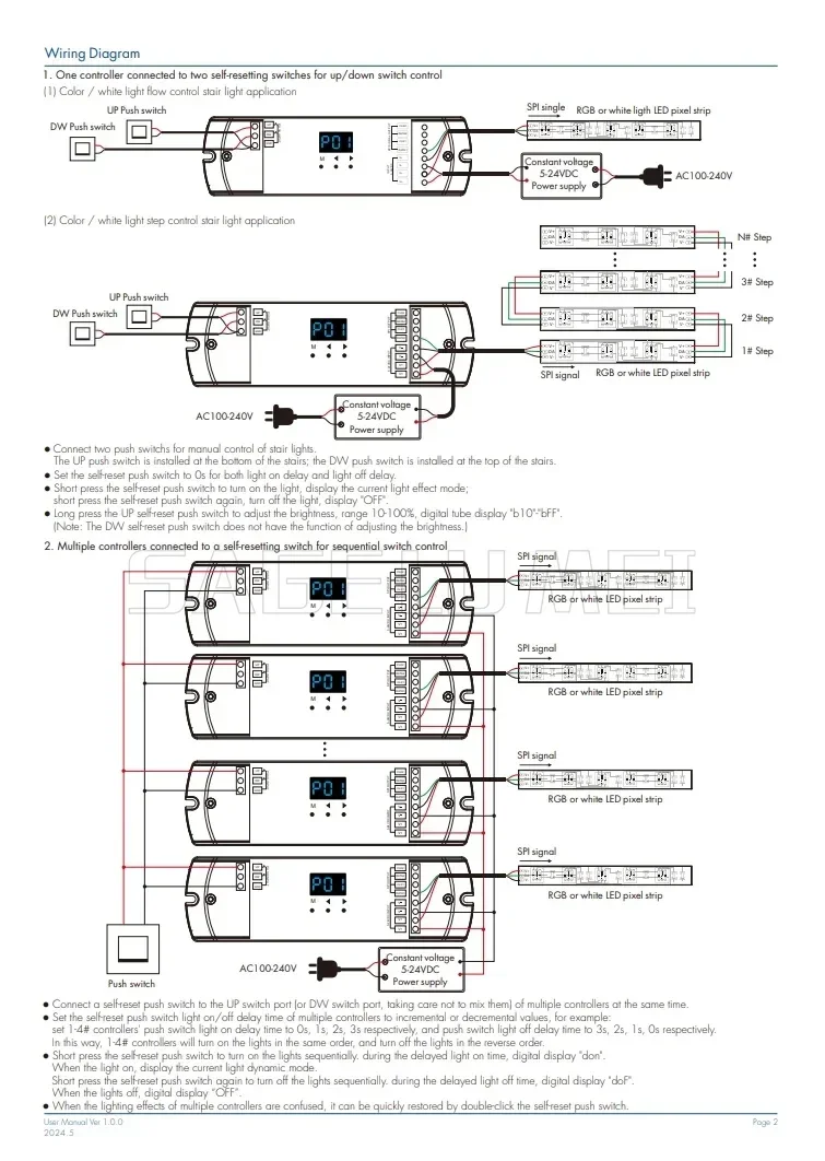 SPI LED تحكم ES-DP(WT) 5-24VDC WiFi المزدوج دفع زر أضواء لدرجات السلم تويا APP التحكم ل WS2812/2811 RGB أو شريط الضوء الأبيض #4