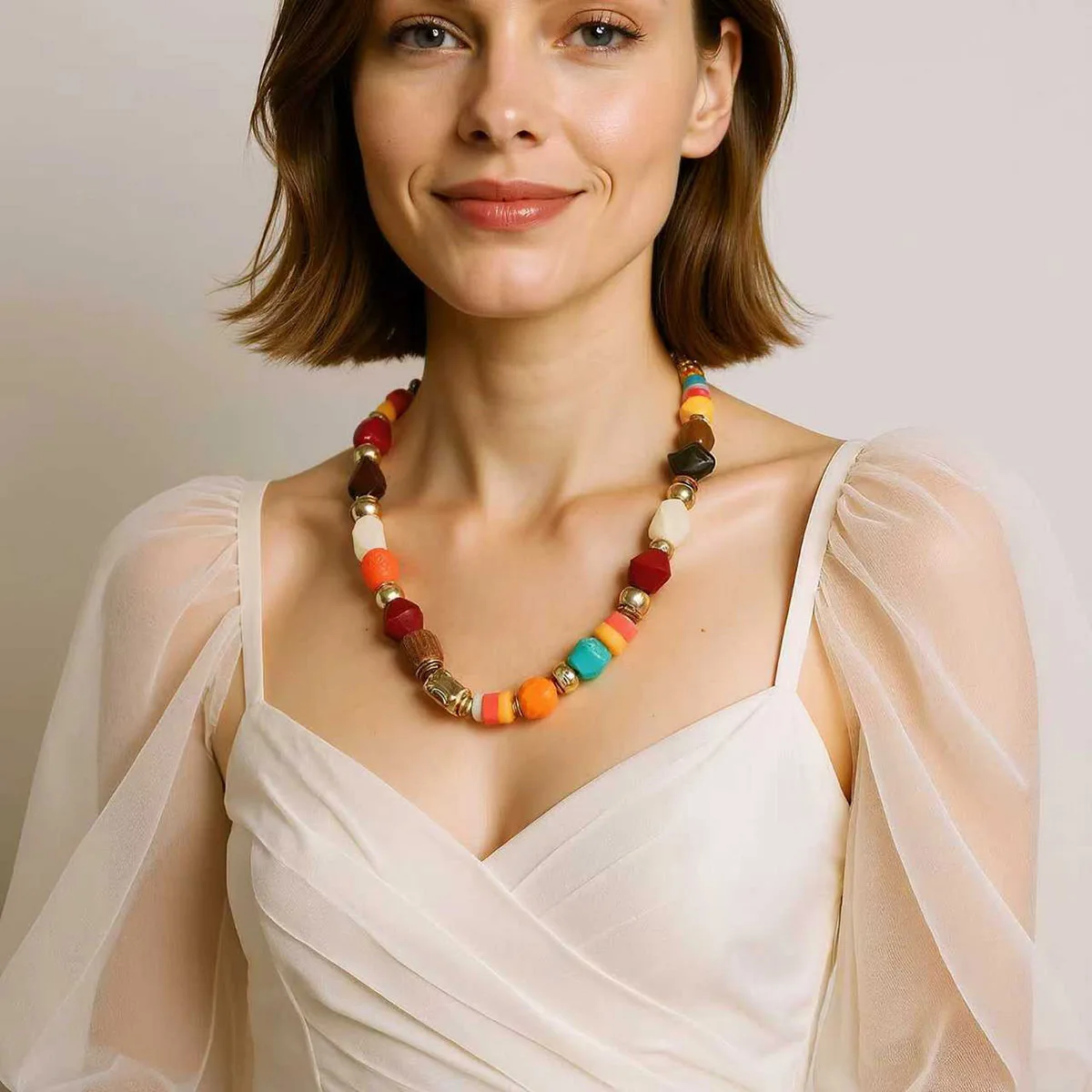 

ZAA Colorful Geometric Wooden Beads Choker Necklaces 2025 Trend Vintage Women Jewelry Charm Prom Party Accessories Gifts