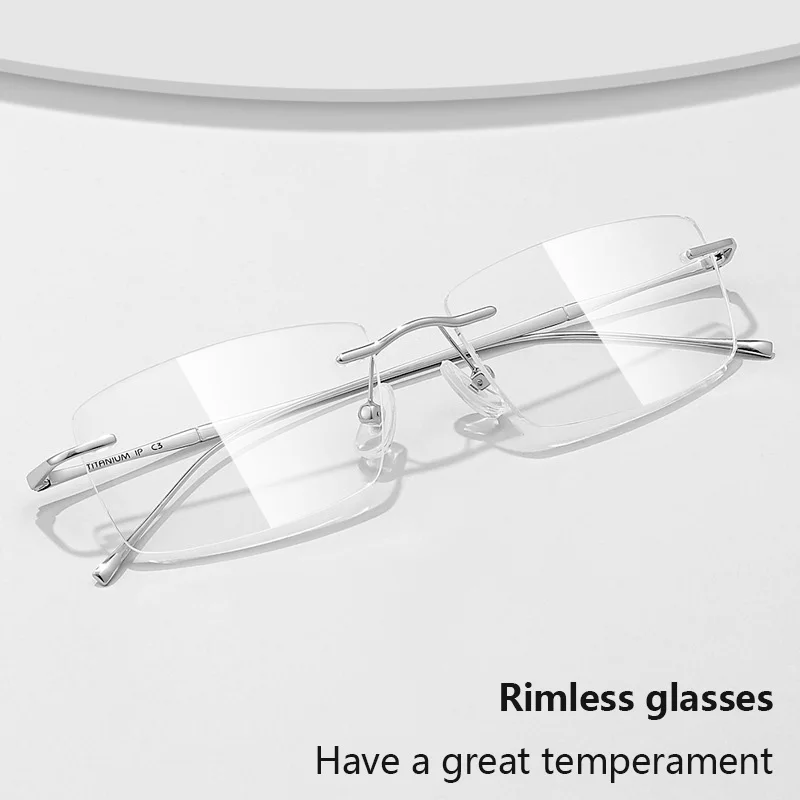 Pure Titanium Glasses Anti Blue Light Men\'s Eyeglasses Frames Luxury Brands Rimless Glasses Women Pure Titanium Computer Lenses