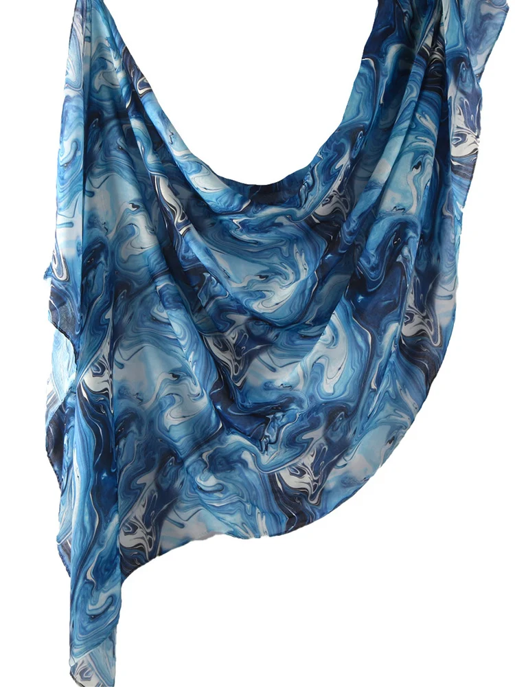 

Акварельный хлопковый шарф с эффектом тай-дай, атласный полиэстеровый длинный шарф в корейском стиле с цветочным узором, модный аксессуар для молодежи и женщин