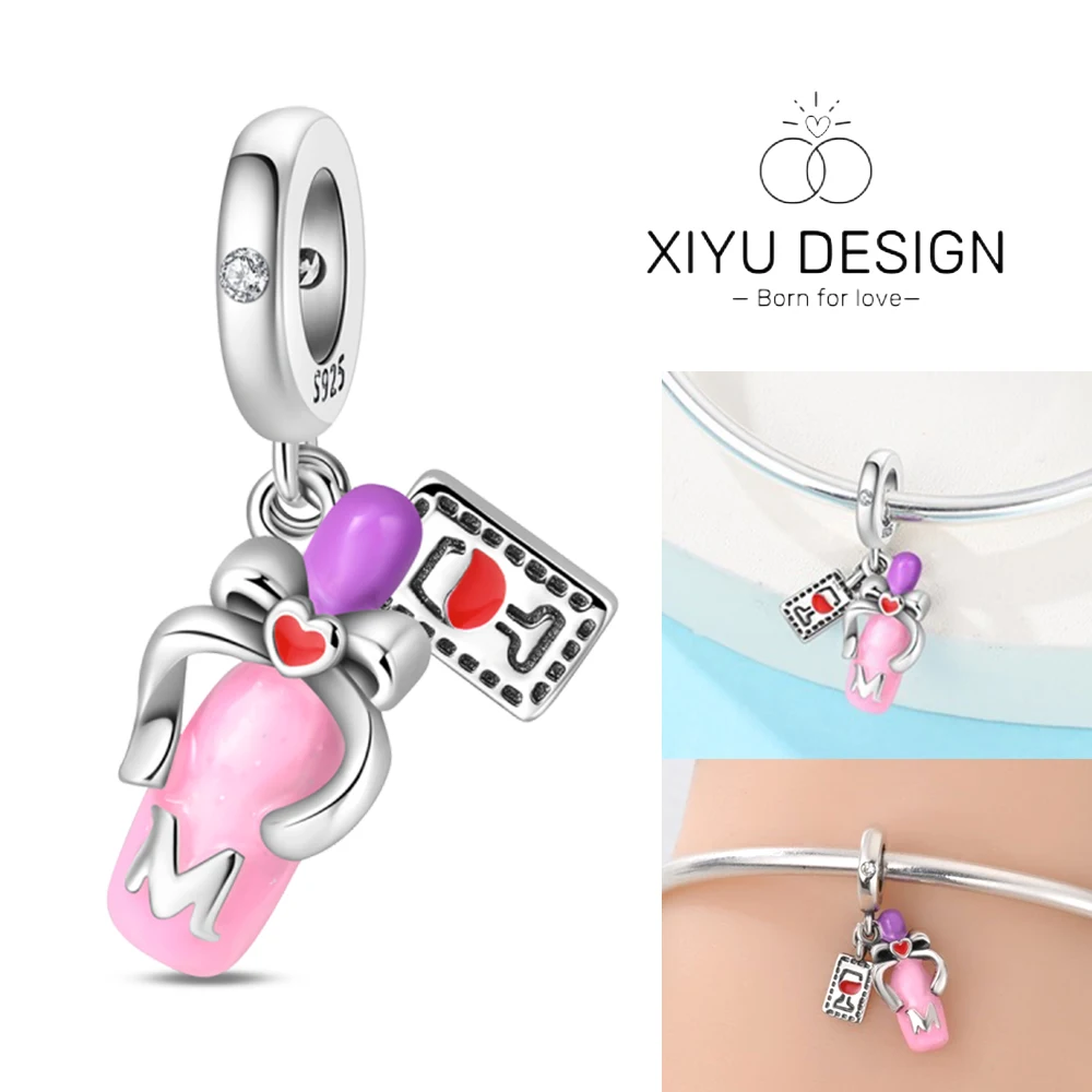 

Стерлингового Серебра 925, розовая пивная бутылка, подвеска с подвесками, подвески, подходят для брендового браслета «сделай сам», женские украшения, подарки для подруги