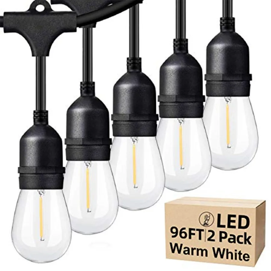 

Outdoor String Lights 96FT 48×2 Commercial Grade Heavy Duty Patio Lights with Dimmable S14 Shatterproof LED Bulbs Linkable Wate
