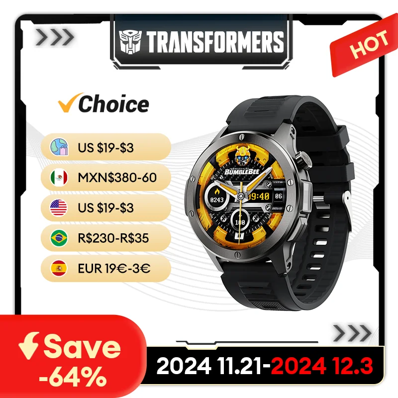 Genuine Transformers TF-H09 Smart Watch Big Touch Screen Sport Message Notification Health Monitor Call Waterproof Smartwatch