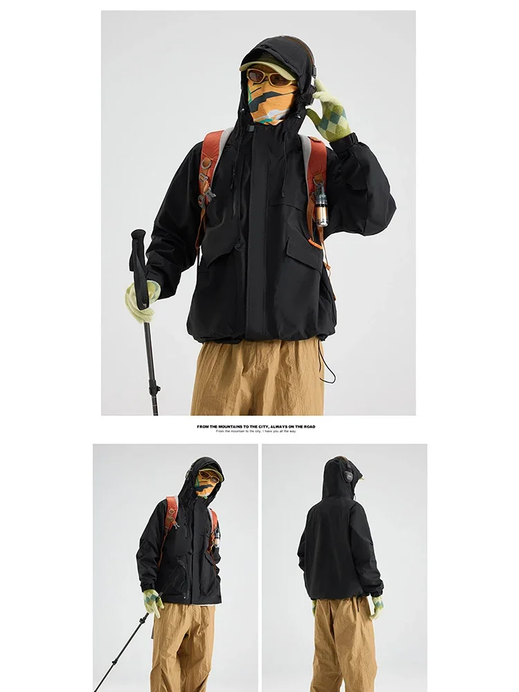 Streetwear Man's Windbreaker Jackets Breathable Hooded Coats Women Outdoors Waterproof Jacket With Dropped Shoulder Hiking Coat