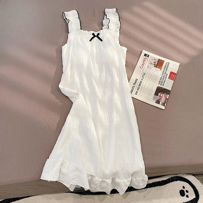

Sweet Cute Style Women's Camisole Nightgown With Chest Pad Summer New Sexy Mid Length Pajama Dress Loungewear Can Wear Outside