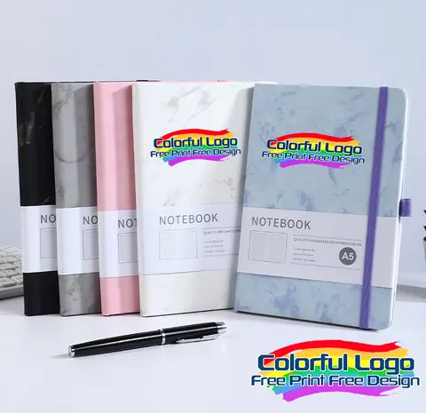 Custom LOGO High-value A5 Notebook Marble Surface Notepad with Strap Free Print LOGO Advertising Business Office Meeting Book
