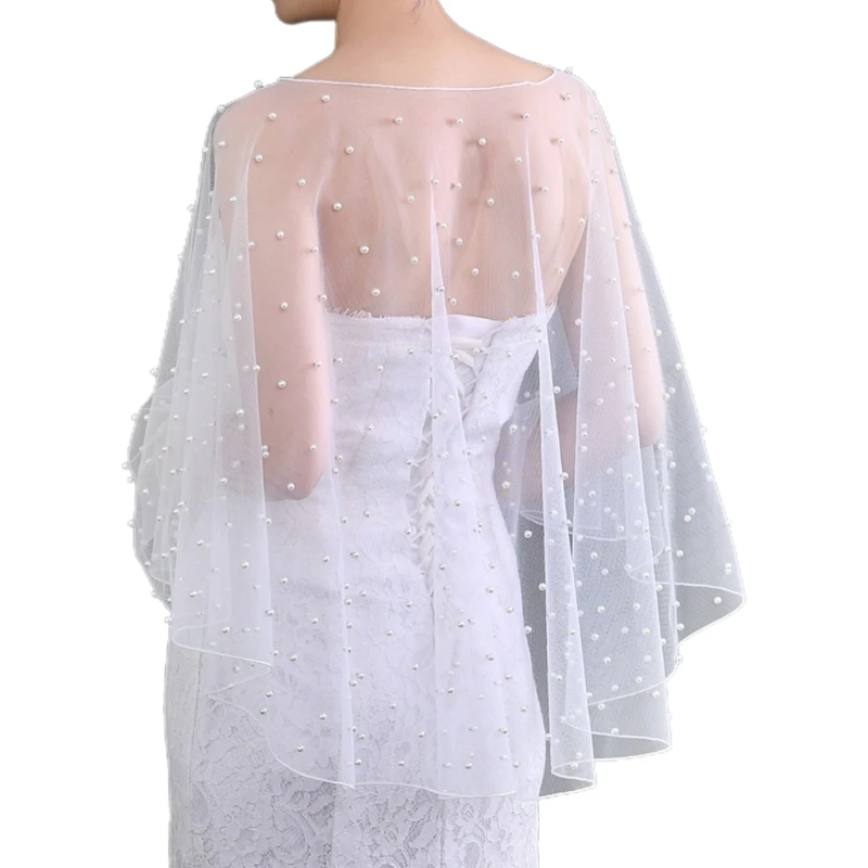 New Wedding Accessories Bridal Cloak Pearls Wedding Cape Short Front Long