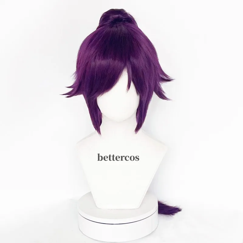Shihouin Yoruichi Cosplay Wigs High-temperature Fiber Synthetic Hair Purple Mixed Long Chip Ponytail + Wig Cap