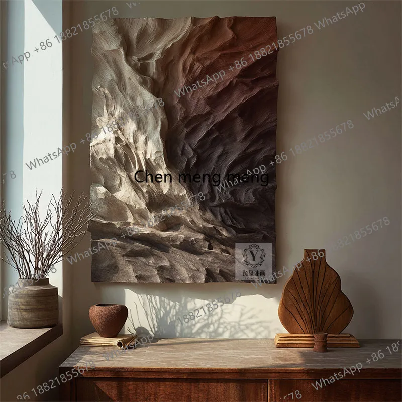A50 Wabi-sabi living room three-dimensional relief painting porch art wood carving painting villa dining room abstract mural