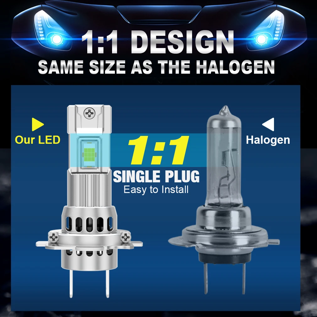 30000LM Mini H7 LED Headlight Bulb Wireless 120W CSP for Car Headlamp Auto Diode Lamps Canbus H7 Turbo Led 6500K 12V 24V