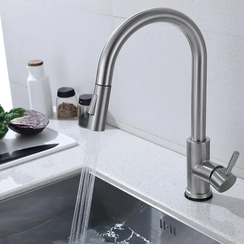 304 Stainless Steel Touch Pull Kitchen Faucet 360° Rotation Two Function Water Outlet Mode Anti-Splash