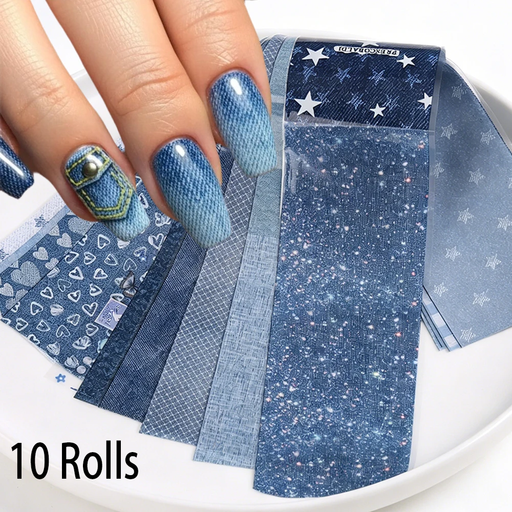 Nail Art Denim - 10 Rotoli di Carta Transfer per