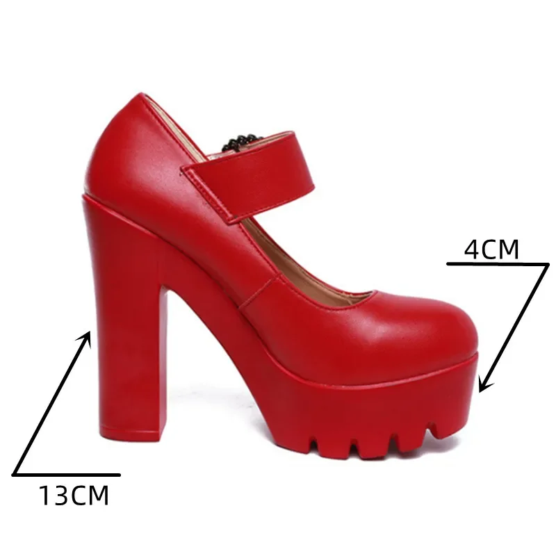 13cm Small Size Shallow Red White Wedding Shoes Thick Bottom Platform Pumps 2024 Fall Womens Block High Heels Shoes Model Party