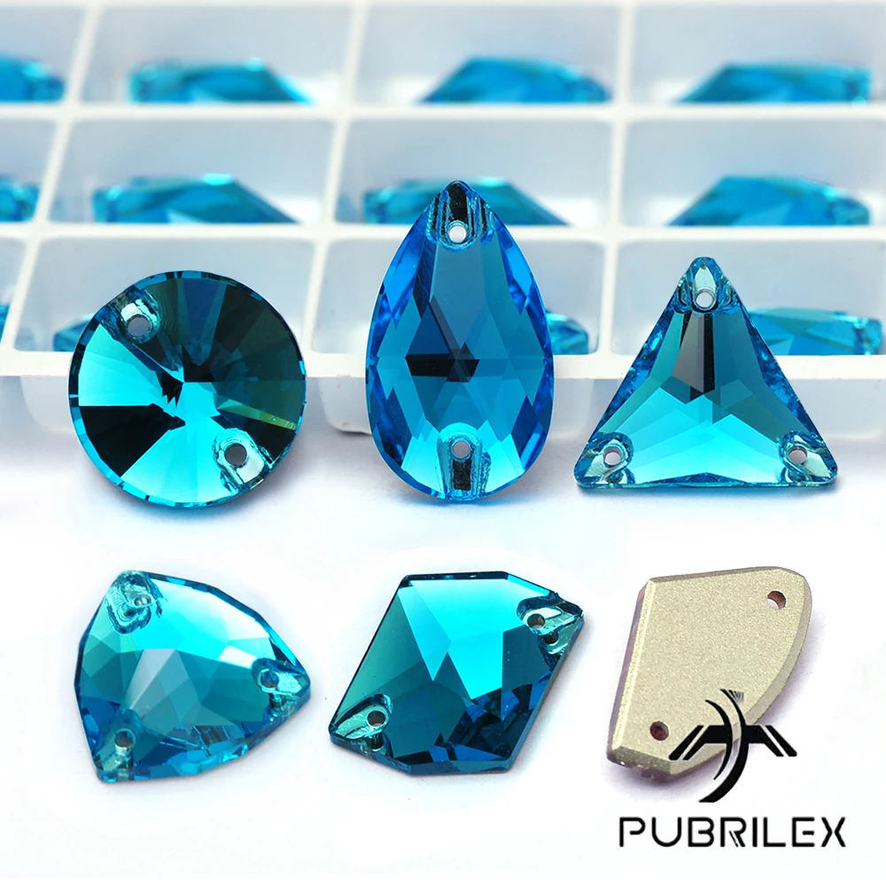 

Aquamarine Glass Crystal Strass Sew On Rhinestones Flatback DIY Sewing Crafts Stones For Clothing Jewelry Making Bags Decoration