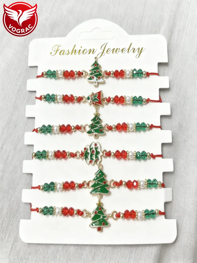 Novo 2026 um conjunto de pulseira de charme de natal de 6 peças, feito à mão para mulheres, usando cristal artificial, pedra de aniversário de junho, estilo anime