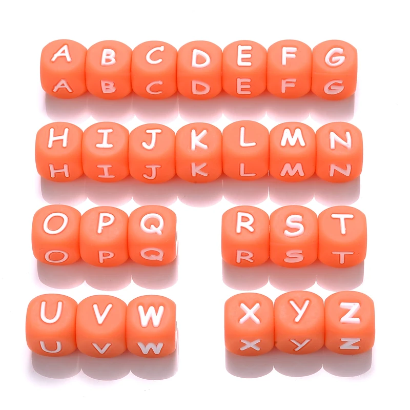 10Pcs 12mm Orange English Letter Silicone Beads Alphabet Baby Teething Beads for DIY Pacifier Chain Necklace Accessories