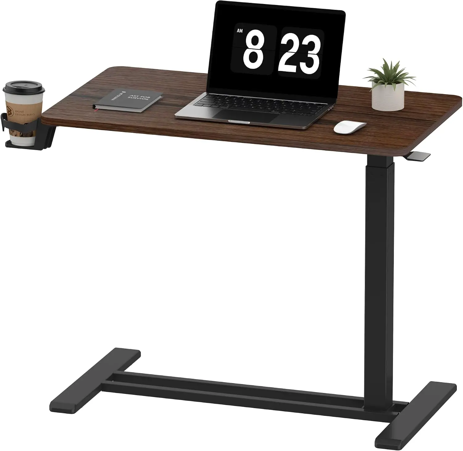 32 Inch Adjustable C Table Gas Spring Mobile Side End Table Height Adjustable Bedside Table For Sofa And Couch Rolling Laptop Desk Cart TV Tray Rustic Brown