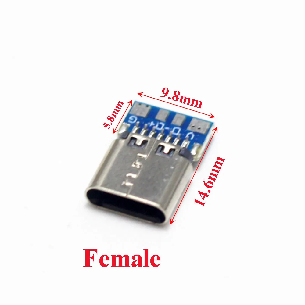 10pcs USB 3.1 Type-C Connector 24 Pins Male / Female Socket Receptacle Adapter to Solder Wire & Cable 24 Pins Support PCB Board