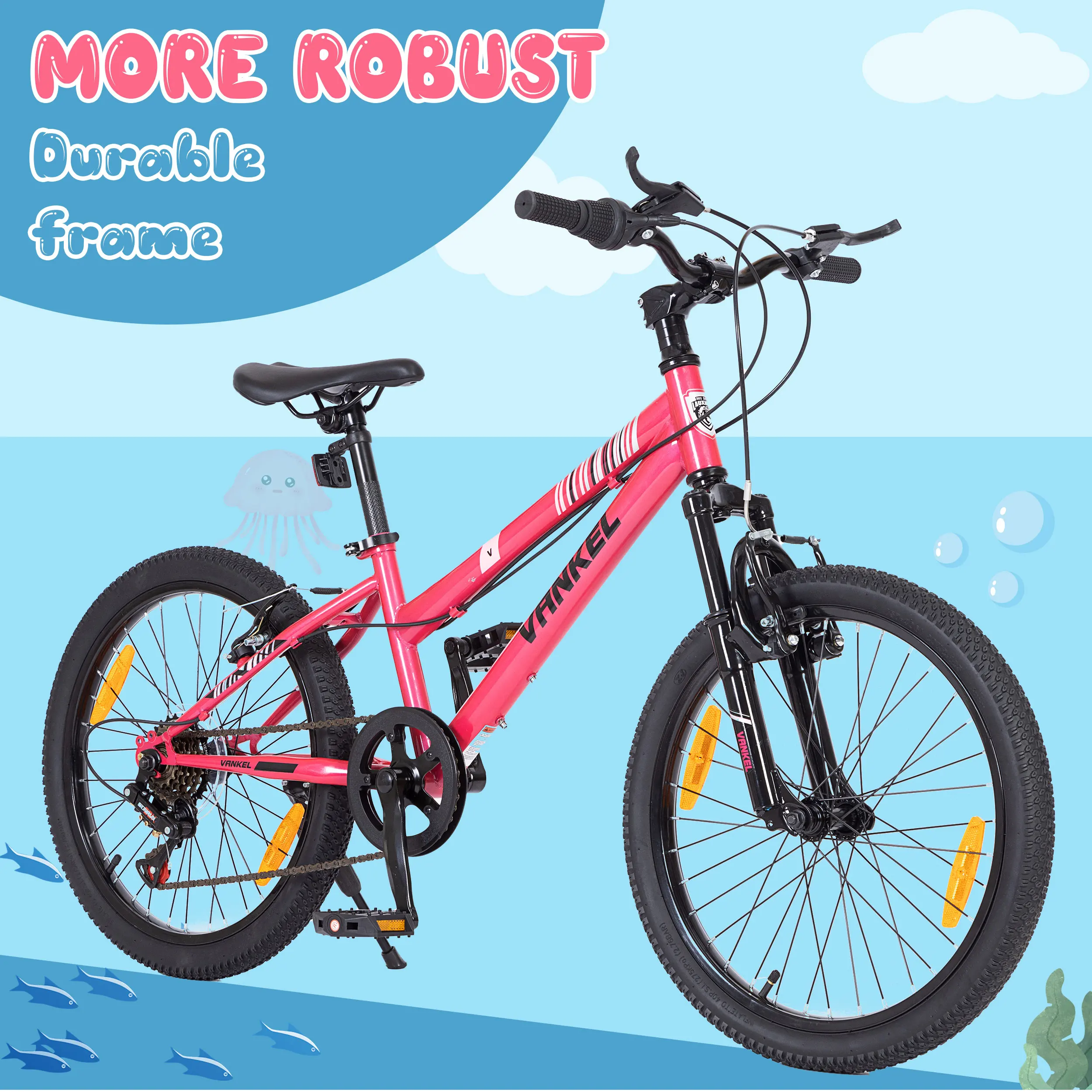 Vankel Bicicleta de montaña para niños para niñas de 6 a 9 años, bicicleta ligera para niños de 20 pulgadas con engranajes de desviador y frenos en V