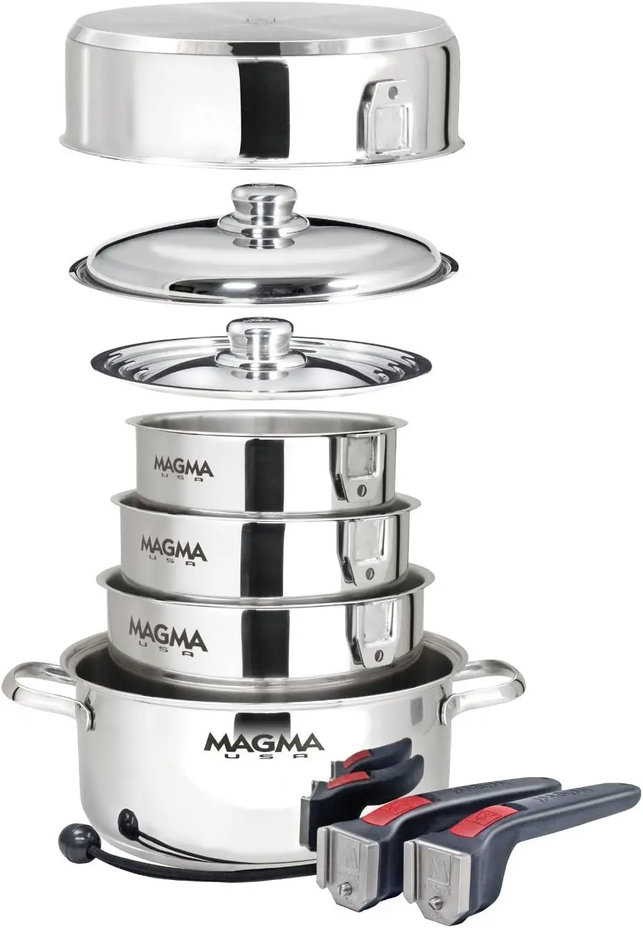 

10 Piece Gourmet Nesting Stainless Steel Cookware Set, Induction Compatible, Oven Safe to 500°F - Suitable for All Stovetops, Re