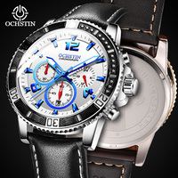 OCHSTIN Luxury Brand Men Leather Sports Watches Men's Army Military Watch Waterproof Luminous Chronograph Male Date Quartz Clock