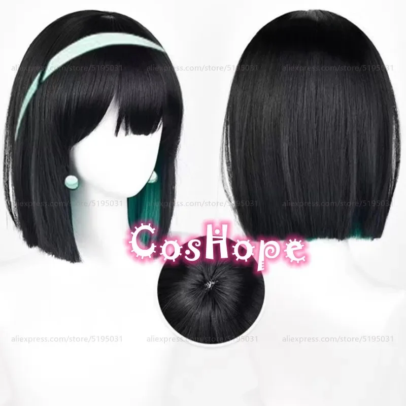 z;3,d'5,g\7/Sua 30cm Short Black Green Mixed Wig Anime Cosplay Wigs Heat Resistant Synthetic Wig6,j.y'8 /c.