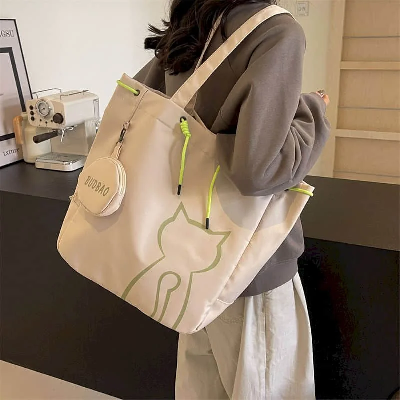 

Нейлоновая большая сумка, многоразовые водонепроницаемые сумки на плечо, повседневная прочная сумка с мультяшным дизайном, вместительная прочная сумка в японском стиле для женщин