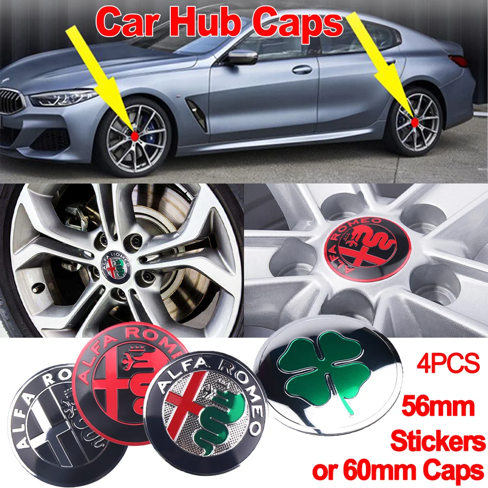 4 pçs 60mm tampas/56mm adesivos emblema de metal auto hub caps decoração estilo acessórios automóveis para alfa romeo 159 sportiva mito 147