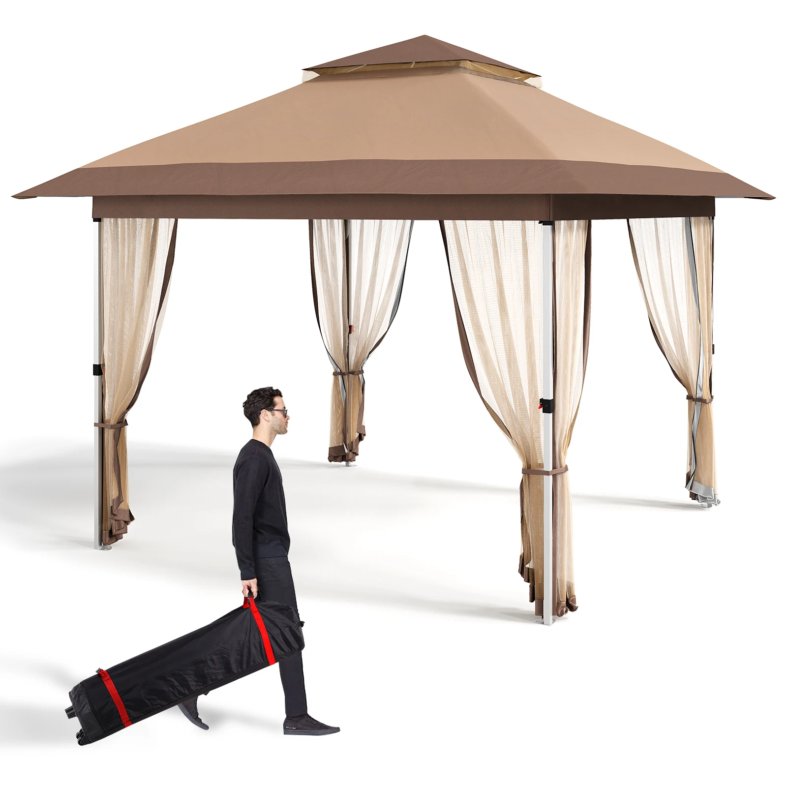 Outdoor Pop up Canopy Tent with Curtains and 144 Square Shelter S08f86033bf3b4387ae435e147cf8d6eay