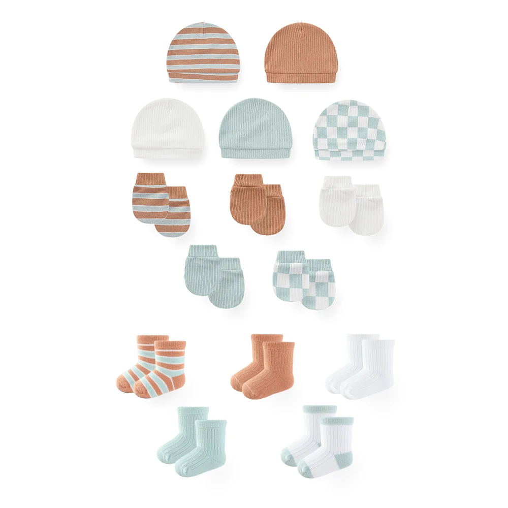 15-Pack Fashion Bayi Laki-laki Perempuan Aksesoris 0-6 Bulan Topi Bayi Baru Lahir + Sarung Tangan + Kaus Kaki Empat Musim Bayi Penting