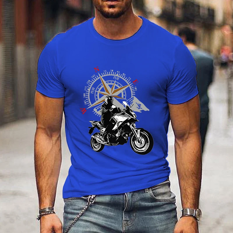 Mountain Motorcycle and Compass Graphic Tshirt Funny Trip Men Shirt Fashion Harajuku T-shirt Loose Men Brand Motorcycle T-shirts