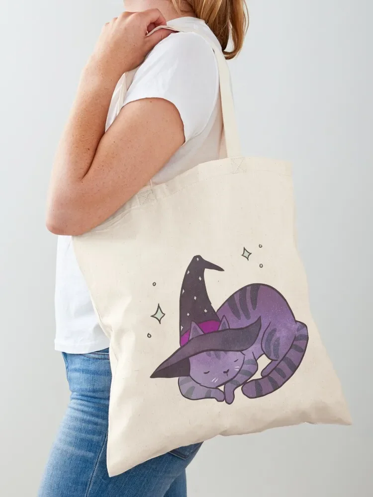 قطة جالاكسي النائمة اللطيفة مع قبعة ساحرة، حقيبة كبيرة للمتسوقين، حقائب هدايا للنساء