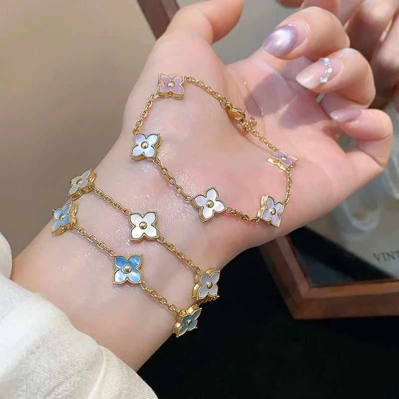 

2025 New Original Design Natural Shell Stone Flower Bracelet Women Hot Sale Stainless Steel Bracelet Fashion Jewelry Accessories