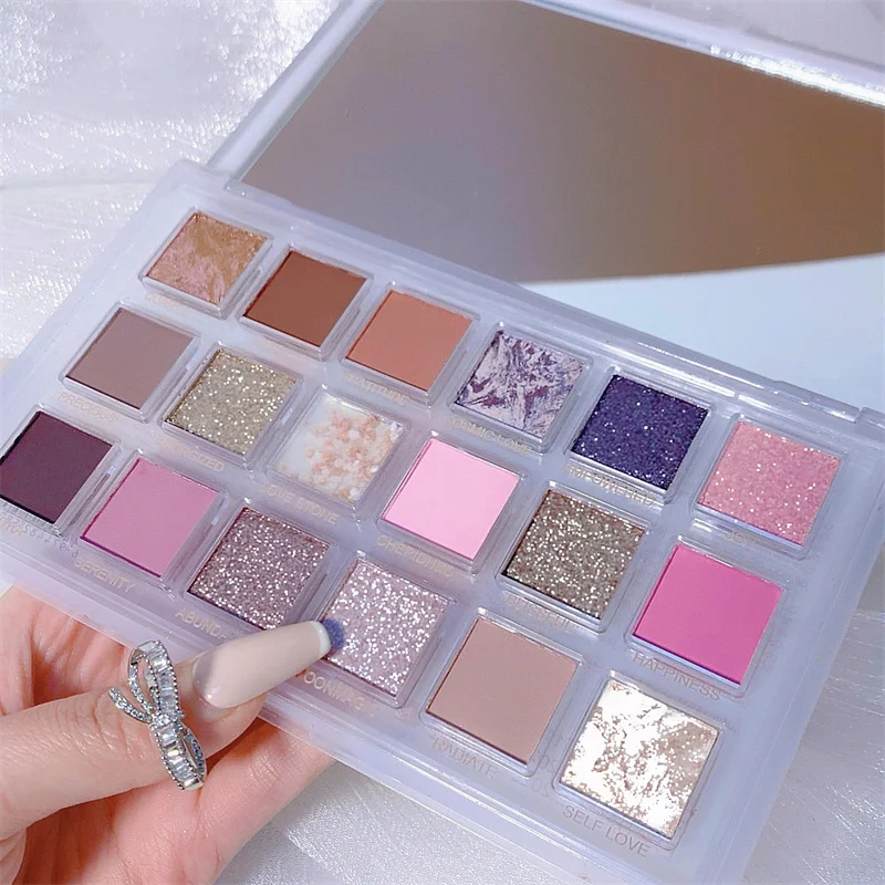 18 Colors Makeup Eye Shadow Palette Earth Matte Pearlescent Multicolor Flash Highlight Cosmetics Rose Eye Shadow Plate Beads