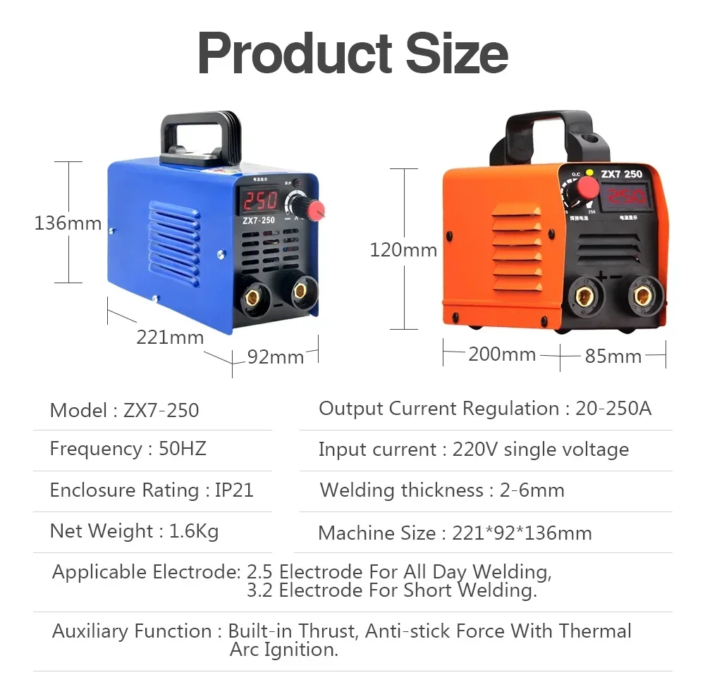 Imagem -06 - Mini Zx7250 Soldador Elétrico 220v Máquinas de Solda a Arco Igbt dc Inversor Soldadores de Arco Portáteis Adequados para Ferramentas de Soldagem Doméstica