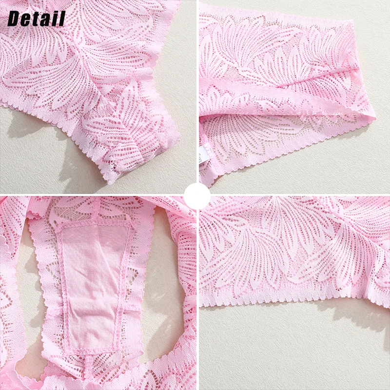 6pcs Women's Sexy Lace Breathable Panties Seamless High Waist Transparent G-String Solid Color Hollow Breathable Underwear S-XXL - Image 5