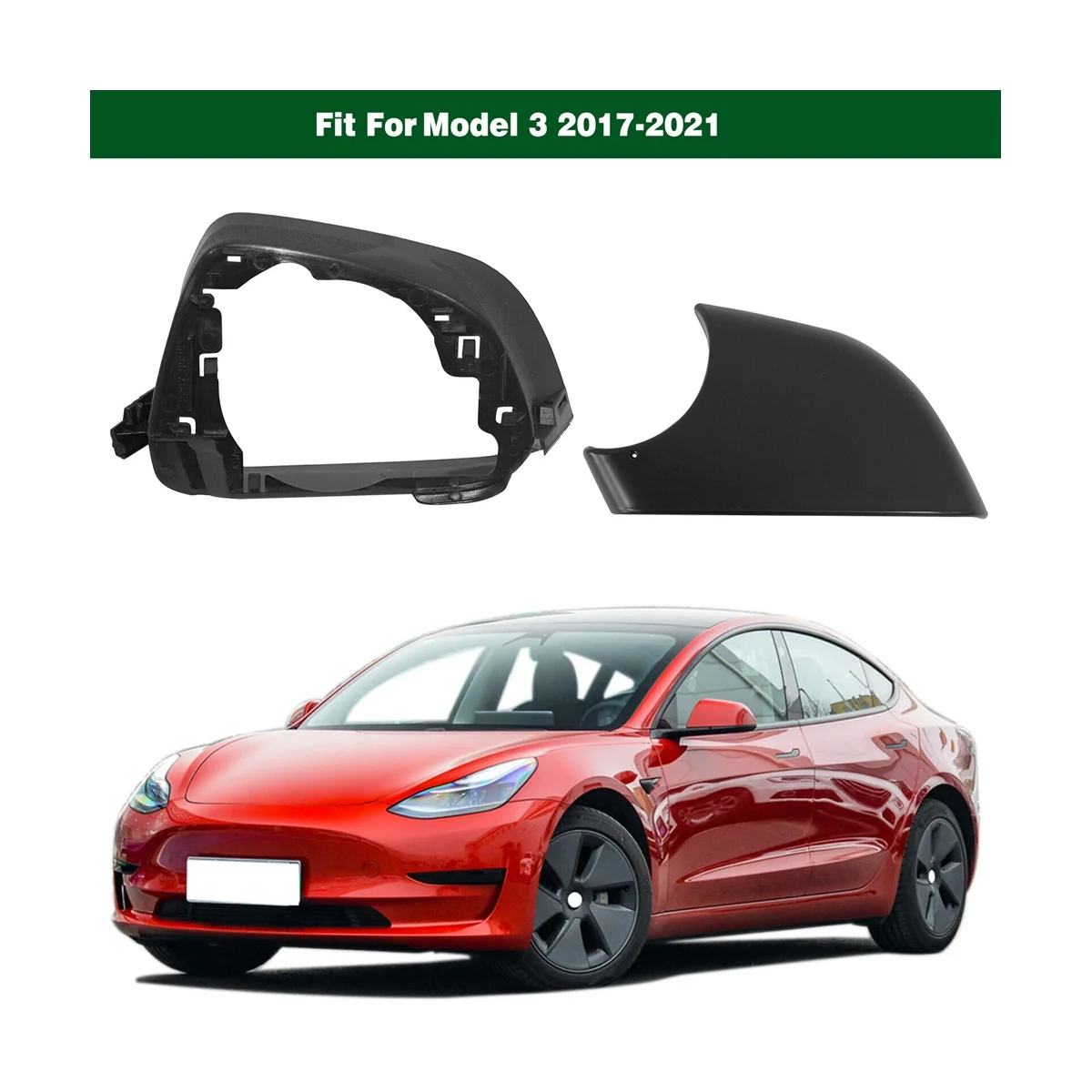 Car Left Side Door Mirror Lower Cover with Frame Black for Model 3