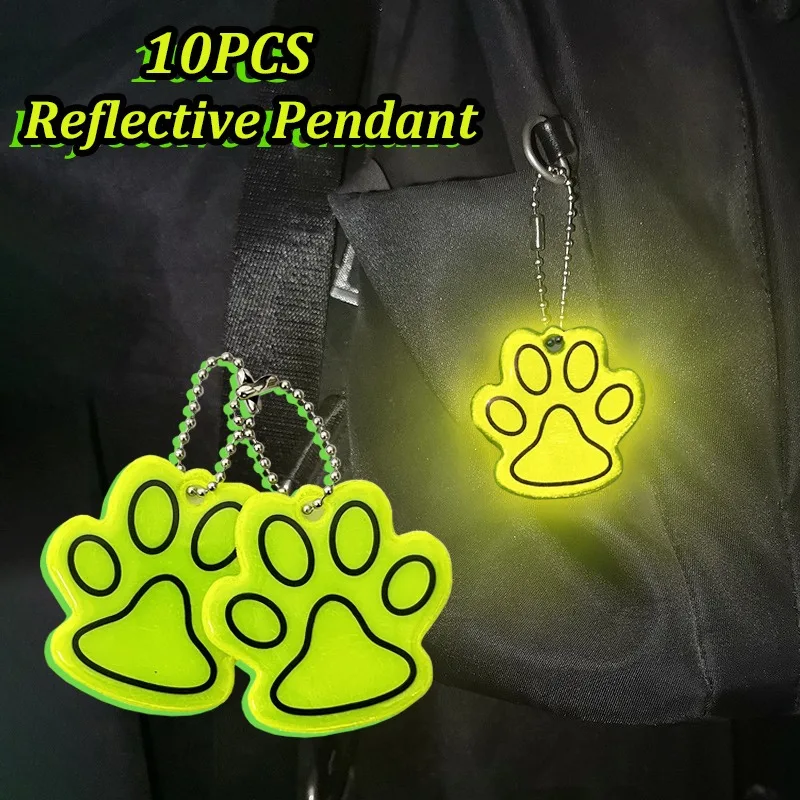 10PCS Cute Cat Paw Reflective Keychain Night Safety Kids Pet Double-sided Reflective Backpack Accessories Pendant