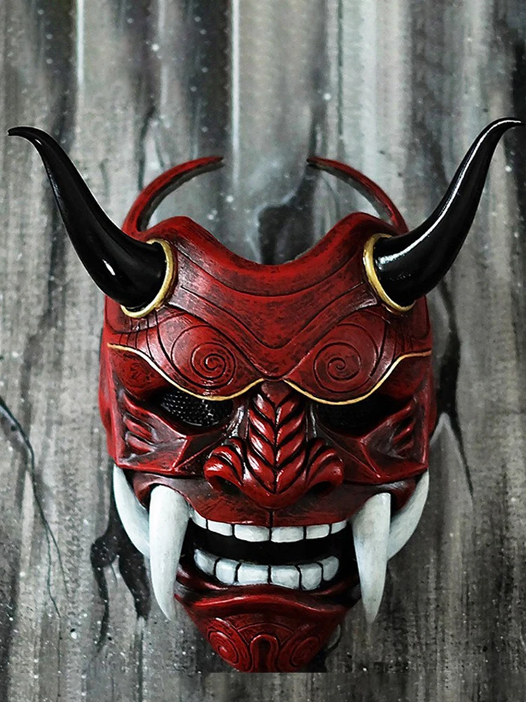 

Japanese Hannya Demon Mask Ghost Oni Samurai Noh Kabuki Red Prajna Latex Mask Adult Unisex Halloween Cosplay Props